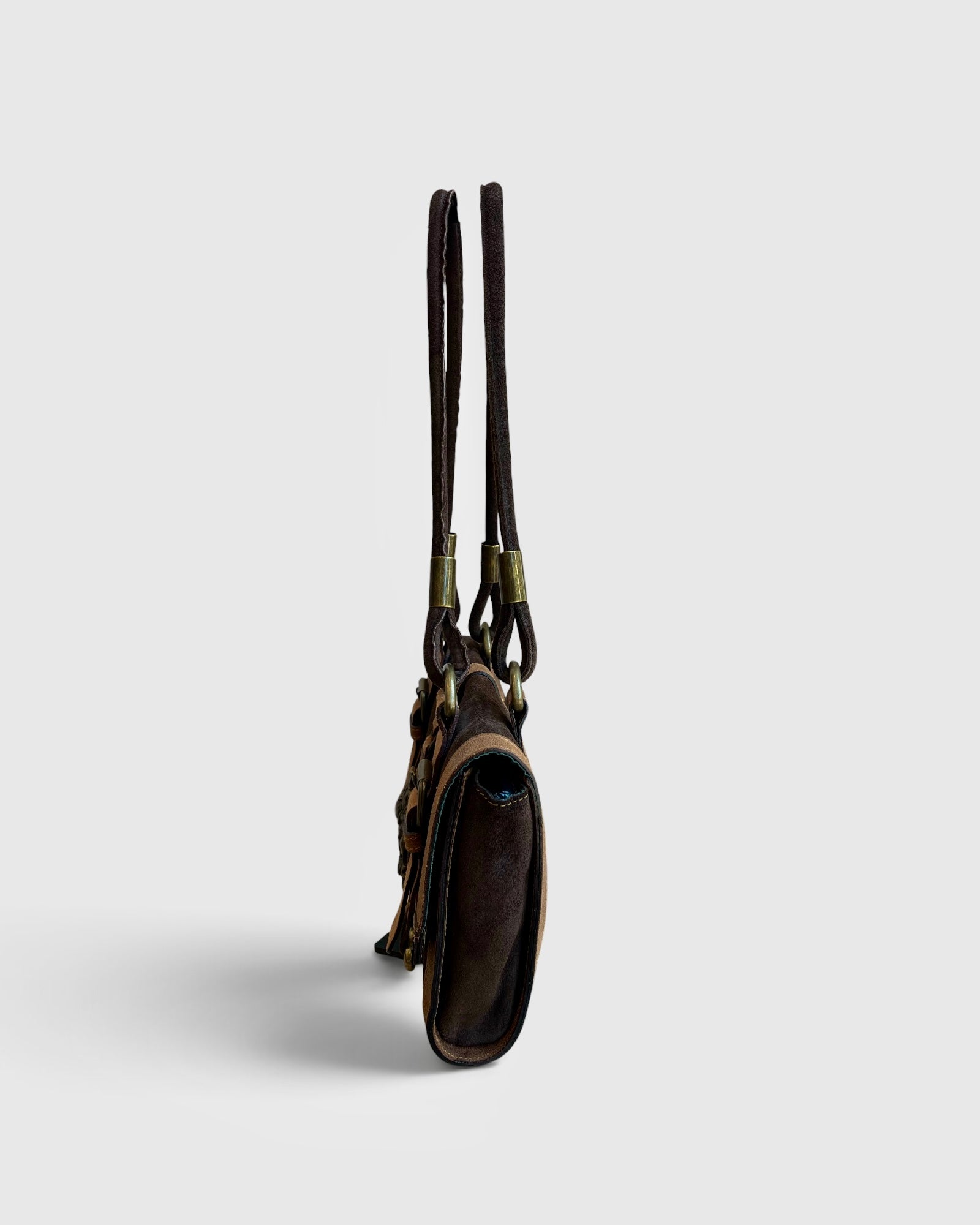 Gianfranco Ferre Brown Suede Bulldog Handbag