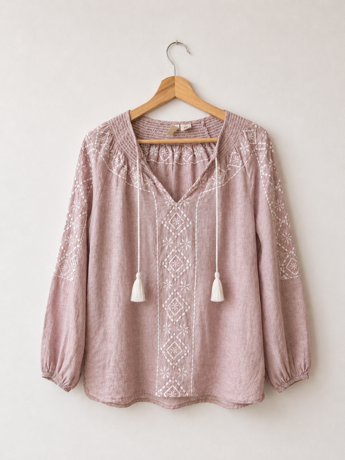 Joy white rose 100% linen blouse, XS