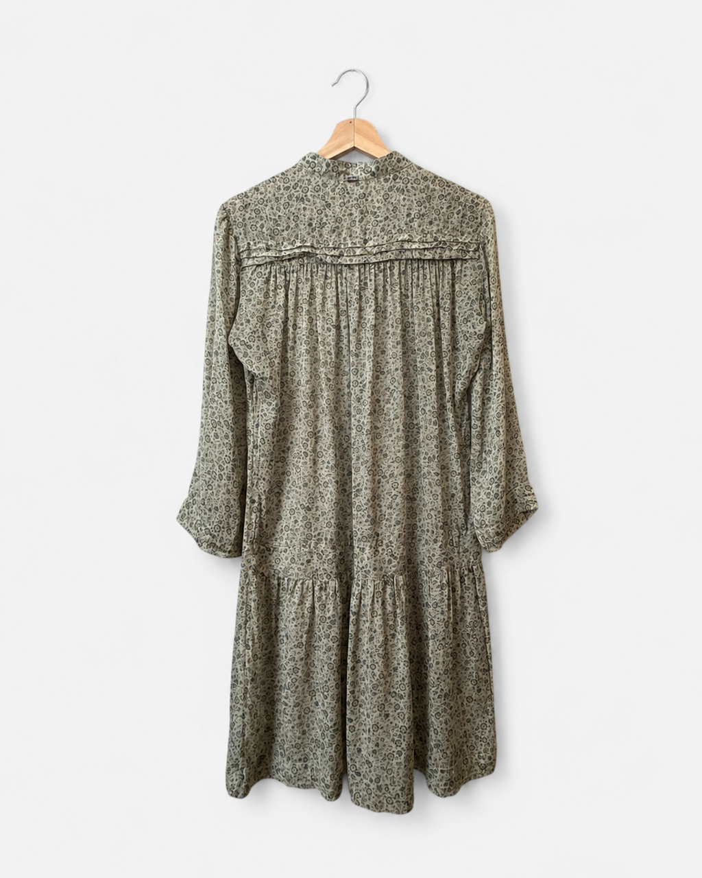Floral silk dress Green beige Ikks