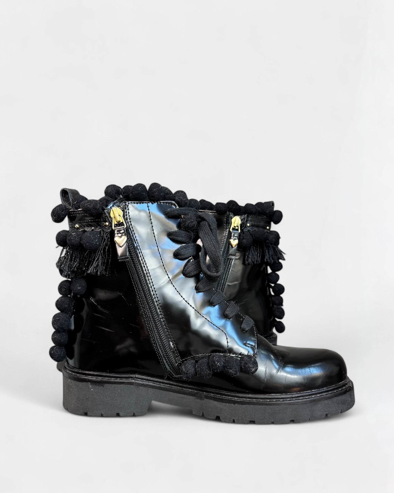 Twinset black ankle boots with pompoms, 37