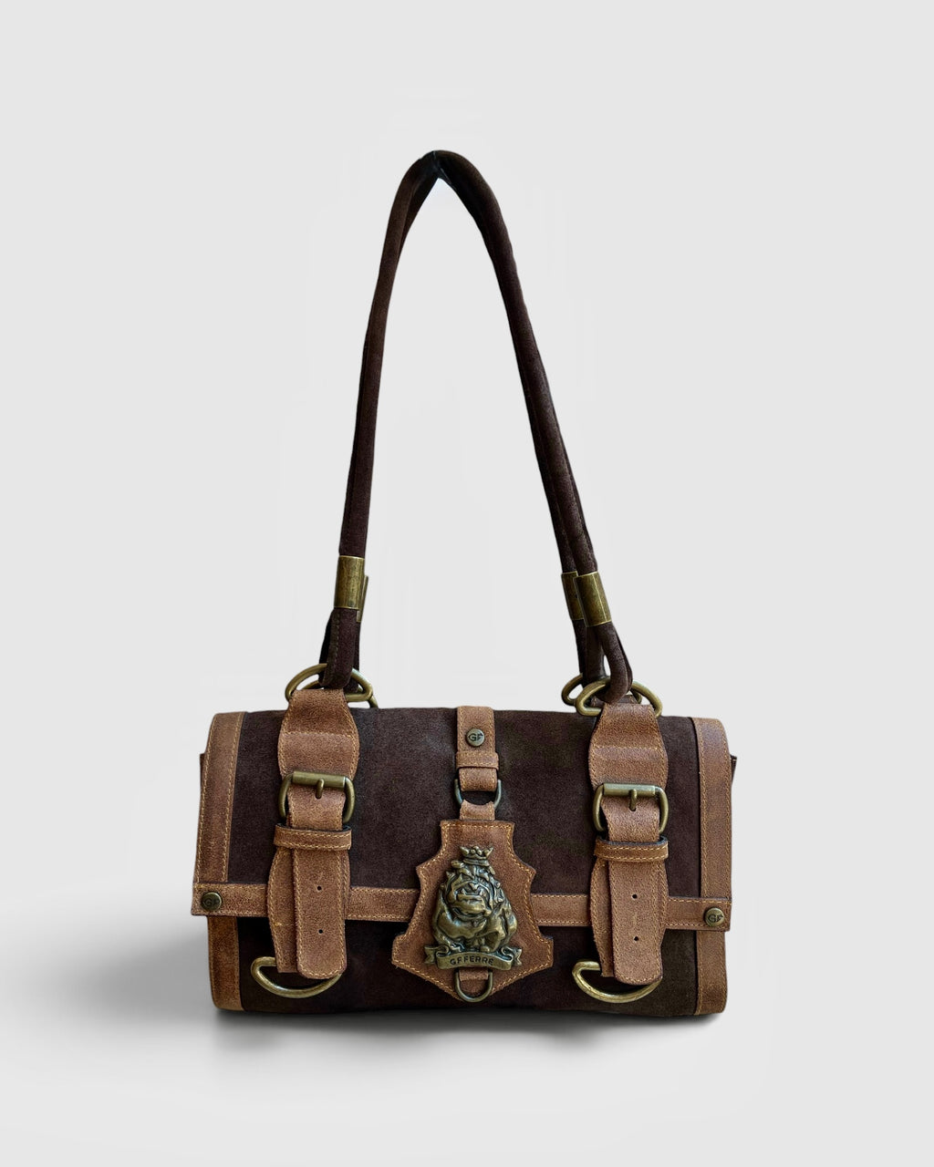 Gianfranco Ferre Brown Suede Bulldog Handbag