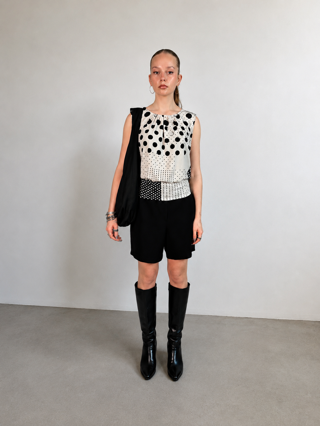 Polka Dot Cami Blouse Black White Upcycling Collection