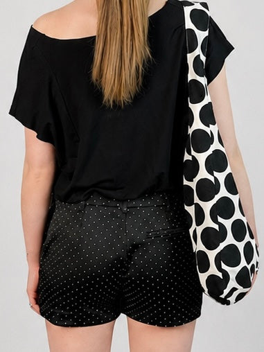 Polka dot buckle shorts, black and white. Upcycling collection, S